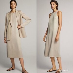 Revolve Massimo Dutti Cream Cupro Flowing Halterneck Midi Dress Size 2